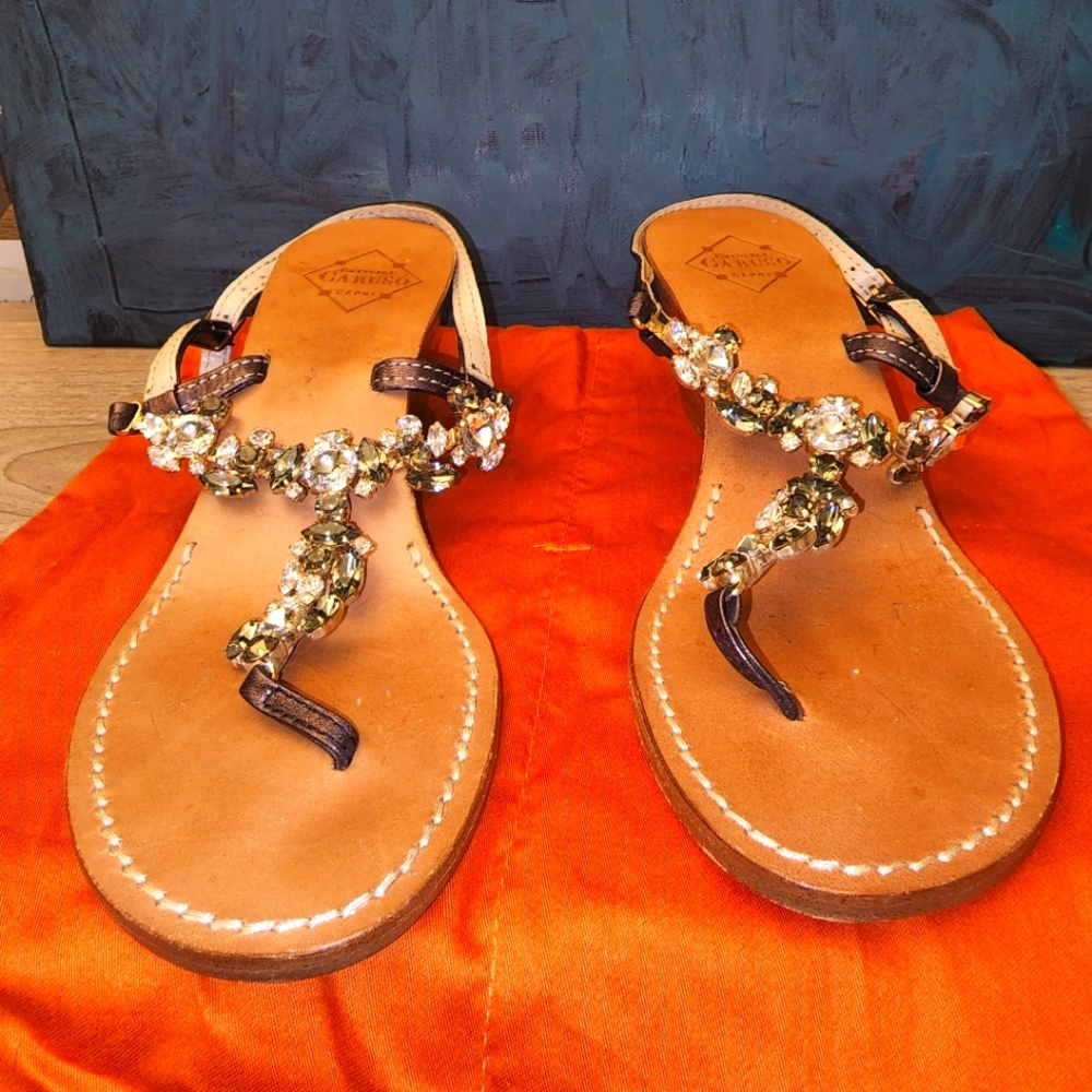 Emanuela Caruso Stone Decorated Flat Sandals Shoes